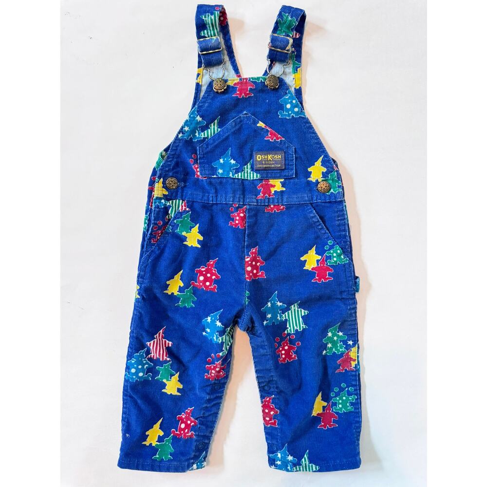 Vintage OshKosh Clown Print Blue Corduroy Overalls 24 Months